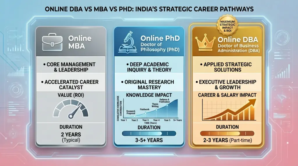 DBA vs MBA vs PhD Comparison Table Visual