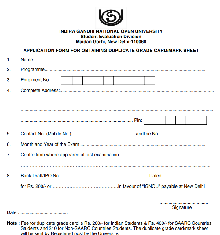 ignou grade card 2026